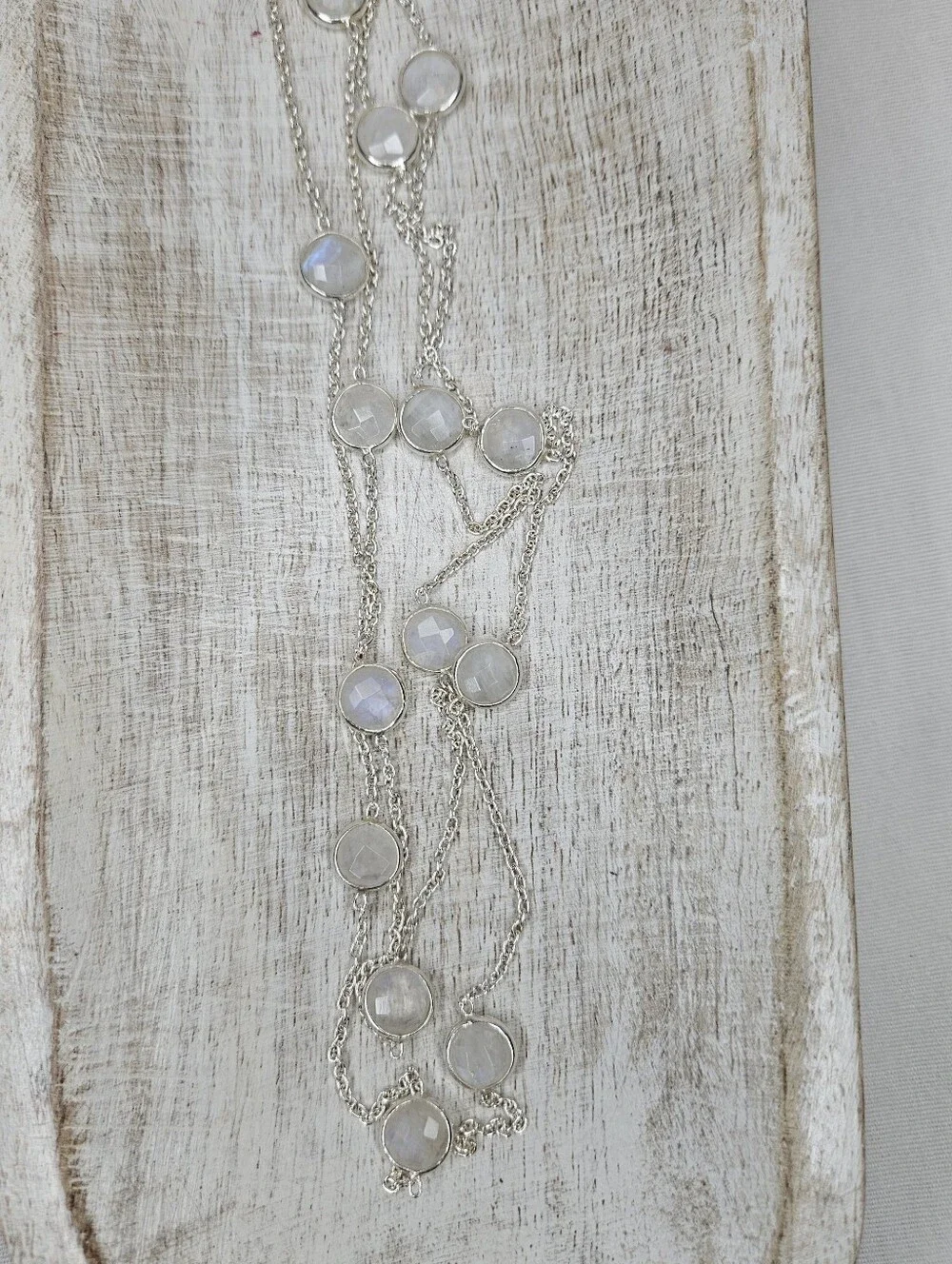 Sterling Silver Sri Lanka Moonstone Station Necklace 36
